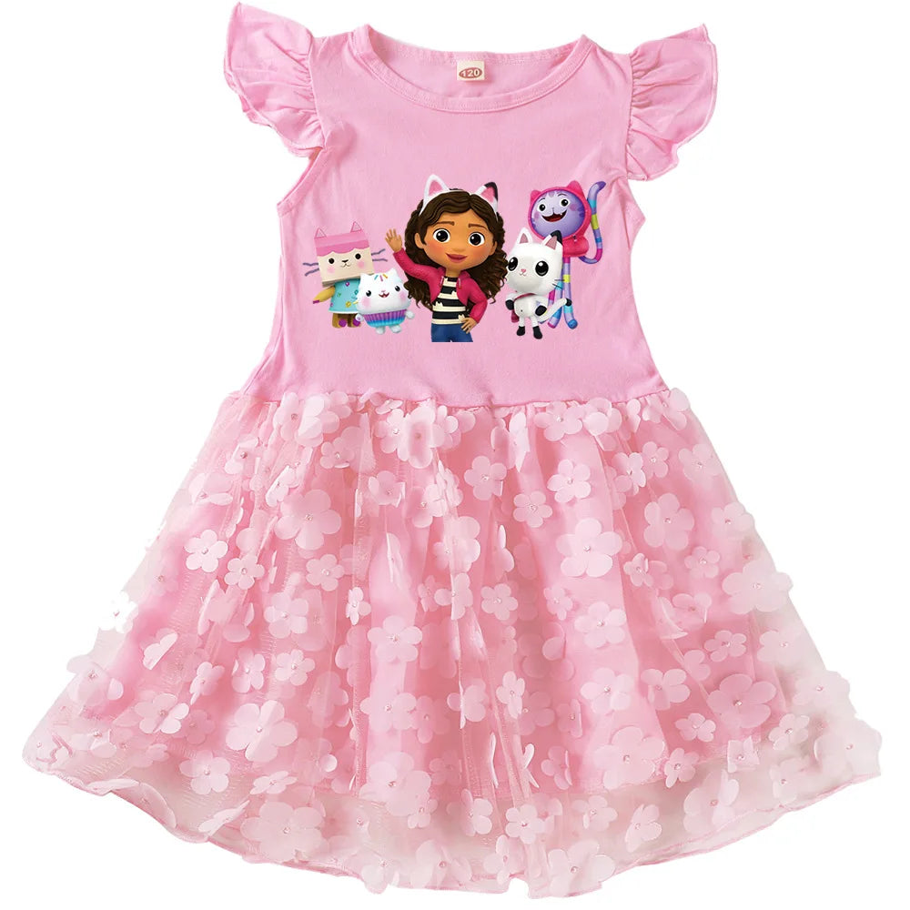 Vestidos Gabbys Dollhouse Costume Kids Cartoon Gabby Chat Dress Baby Girls Summer Short Sleeve Casual Dresses and Bag & Headband