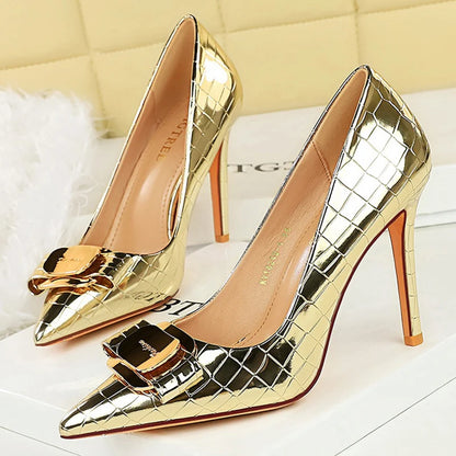 BIGTREE Shoes Metal Buckle Design Women Pumps Patent Leather High Heels 10 Cm Luxury Wedding Shoes Stilettos Sexy Party Shoes