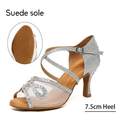 Women Latin Dance Shoes Rhinestone High Heels Dancing Shoes Ladies Party Shoes Women Tango Ballroom Dancing Shoes Salsa Sandals