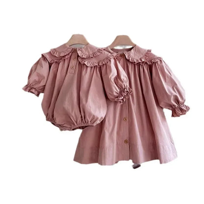 2026 Spring New Children Long Sleeve Casual Dress Cotton Girls Cute Loose Puff Sleeve Dress Toddler Cardigan Dress Kids Clothes