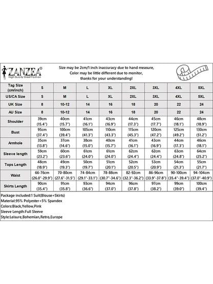 ZANZEA Autumn Outfits Stylish Polka Dots Women 2 Piece Sets Long Sleeve Blouse Dress Sets Casual Work Tracksuit Skirt Suit 2025