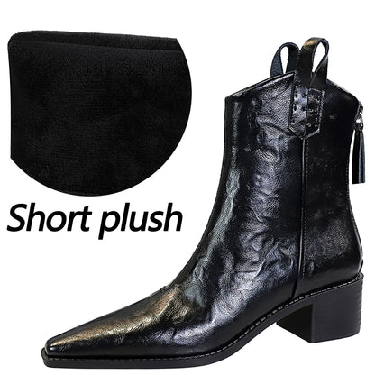 BIGTREE Designer Punk Vintage Pointed Toe Women Ankle Boots Autumn Winter Zipper Shoes Women Fashion Square Heel Botas Mujer