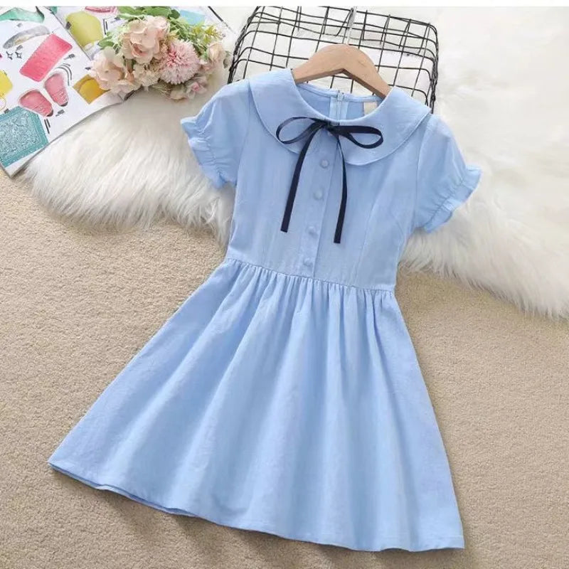 Pure Cotton Thin Short Sleeve Girls Party Dresses Kids Clothes 10 Years Old 2025 Children's Clothing Child Girl Dress Elegant 14
