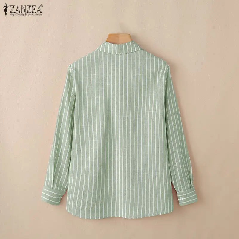 ZANZEA Women Loose Long Sleeve Shirts Striped Turn-Down Collar Button Up Oversized Tops 2026 Autumn Commute Work Camisas Mujer