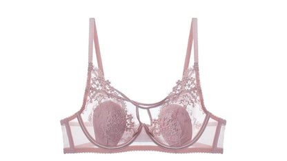 MOYISU Parisian Lace Bust Reducer - French Steel Ring Bra Set Rabbit-Ear Design Slimming Minimizer Lingerie Tushy for Full Chest