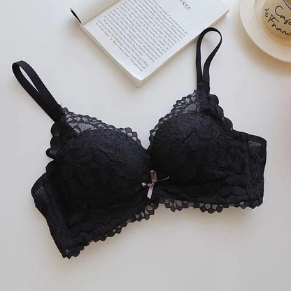 Japanese Style Lace Bra Set Women Small Bust Push Up Lift Adjustable Anti Sagging Side Support No Gap Wirefree Luxury Comfort AB