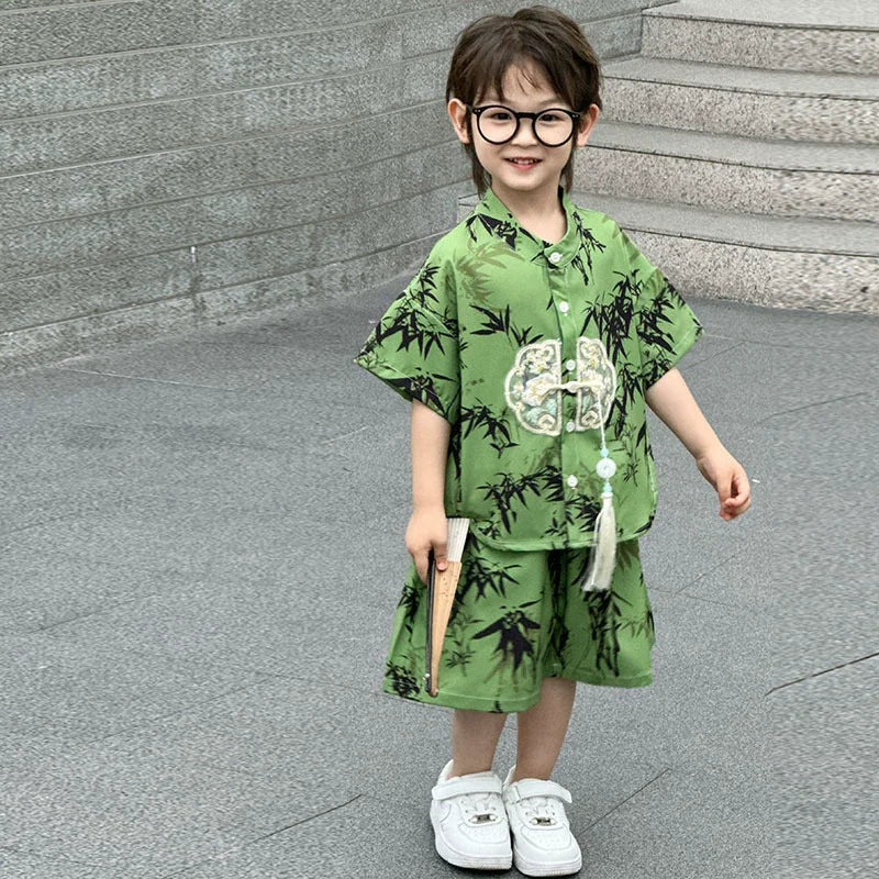 Short Sleeve Tops Shorts 2 Piece Set Boy Outfit Casual Kids Clothes Baby Tang Hanfu Suit Boys Costume Children's Sets Summer