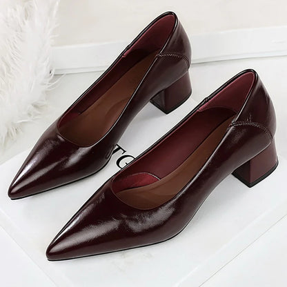 BIGTREE Shoes Women Pumps Chunky Heel Ladies Shoes Pointed Tip Commute Women Mid-Heel Shoes Comfort Lady Fashion Office Shoes