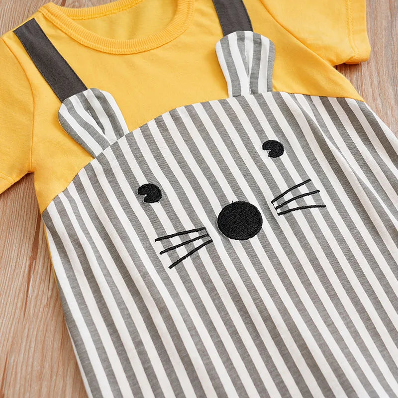 Newborn Baby Clothes Unisex Standing ear mouse pattern Summer cotton Short Sleeve Romper Infant Toddler Pajamas One Piece Outfit