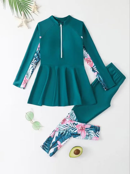2026 Girls Swimsuit Kids Swimwear Female Long Sleeve Beach Dress & Pants Children's Bathers Bathing Swimming Swim Suit Beachwear