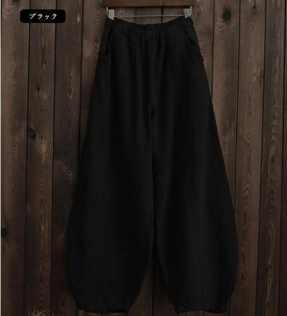 2024 Cotton Linen Bloomers Wide Leg Pants Women Vintage Full Length Fashion Elegent Pants Solid Elasitic Waist Spring Autumn 5XL