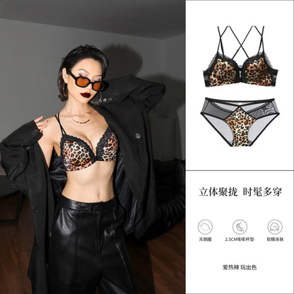 Victoria Style MOYISU Pink Leopard Wireless Bra Set, Front Hook Design, Push Up Bralette, Sexy Back Lingerie To Boost Small Bust