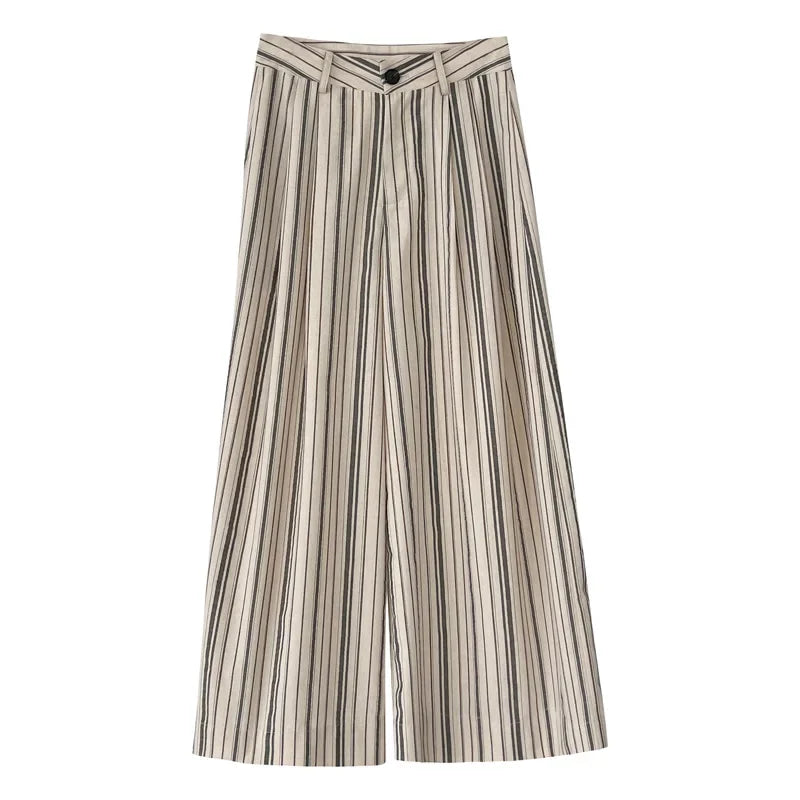 Taochuan Casual Striped Straight Leg Pants Women's Lazy Style High Waist Versatile Slimming Long Trousers Comfortable Fit