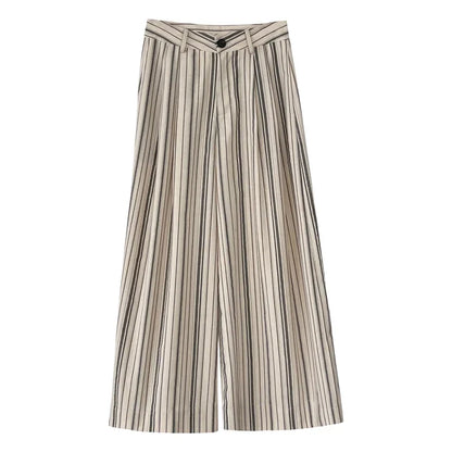 Taochuan Casual Striped Straight Leg Pants Women's Lazy Style High Waist Versatile Slimming Long Trousers Comfortable Fit