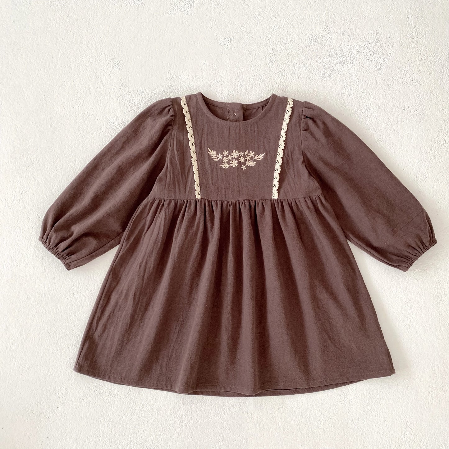 Children Girl Vintage Dress Spring Autumn Embroidered Flowers 2-7Y Kids Girls Princess Dress Long Sleeve Cotton Baby Girls Dress