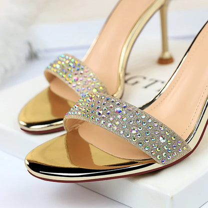 Large size 43 high-Heeled Sandals Women Shoes Summer Open-toe High Heels Sexy Party Shoes Rhinestone Stiletto Ladies' Sandals