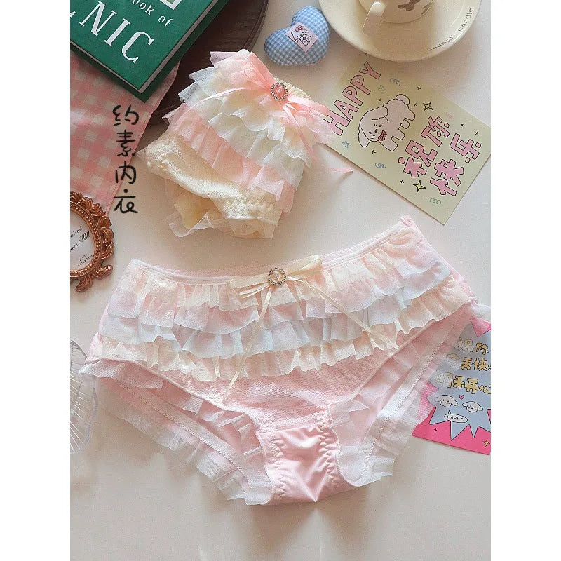 Lolita Princess Pure Desire Bra Set Women Japanese Cake Layer Lace Mesh Cotton Crotch New Party Lingerie Push Up Comfort Soft