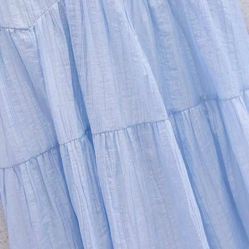 Cute Blue Girls Princess Party Dresses Fashion Summer Kids Birthday Gift Children's Beach Dress Vestido Teen 8 10 12 14 Year