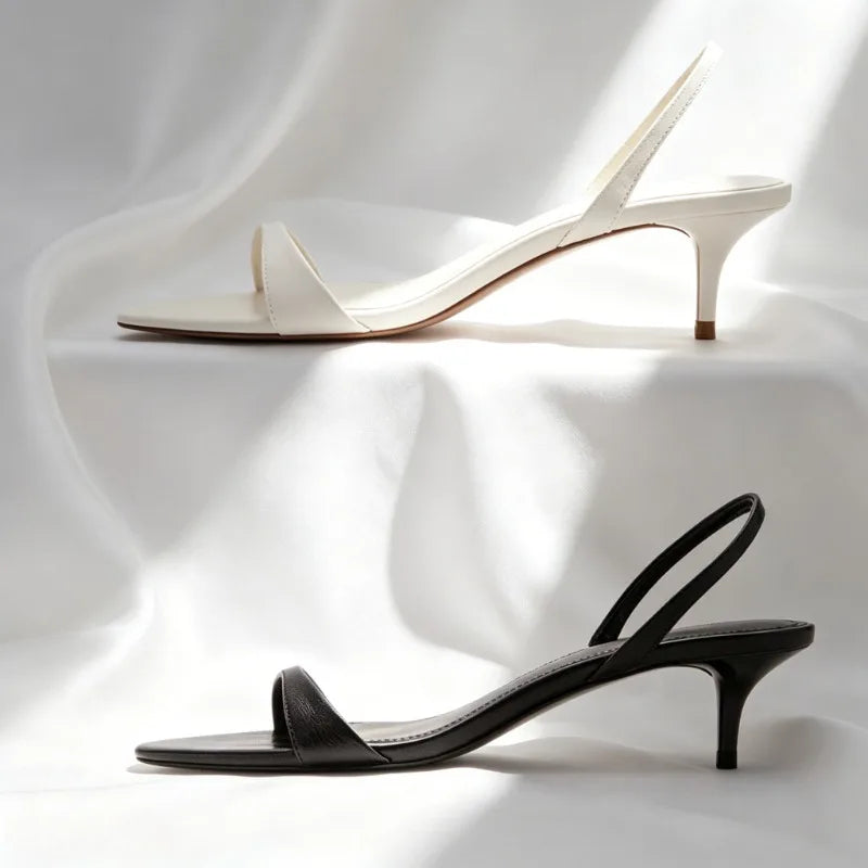 Luxury Brand Designer Shoes for Women Fashion Round-toe Open-toe Kitten-heel Sandals Elegant Slingback Heels Sandalias De Mujer
