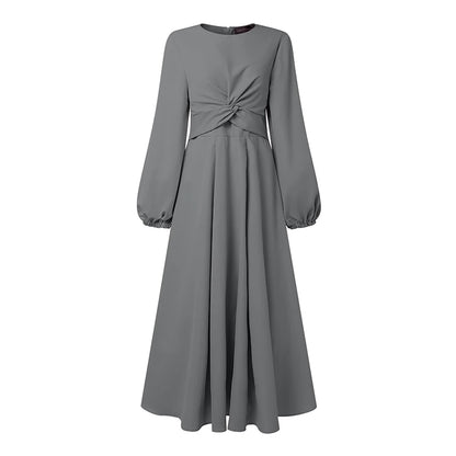 ZANZEA Elegant Muslim Abaya Dresses Ramadan Robe Stylish Women Long Lantern Sleeve Pleated Sundress Kaftan Solid Maxi Long Dress