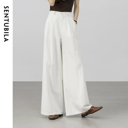 SENTUBILA Women's Wide Leg Baggy Pants 2026 Spring Lyocell Cotton Loose Full Length Trouser Elastic Waist Pant Woman W61KD6035