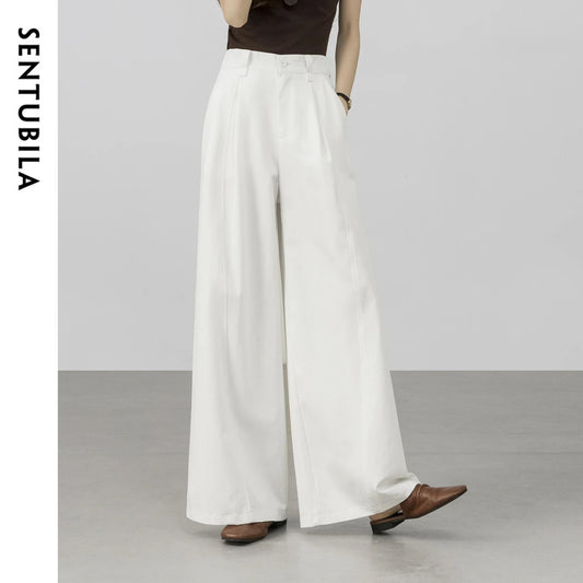 SENTUBILA Women's Wide Leg Baggy Pants 2026 Spring Lyocell Cotton Loose Full Length Trouser Elastic Waist Pant Woman W61KD6035