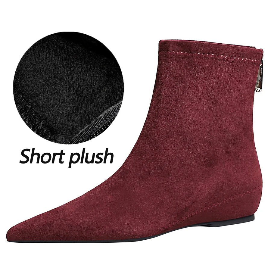BIGTREE Shoes Suede Women's Boots Wedges Ladies Ankle Boots Low-heeled Shoes Rear Zipper Short Boots Keep Warm Winter Boots