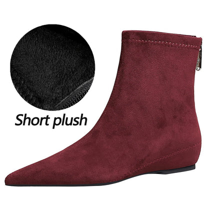 BIGTREE Shoes Suede Women's Boots Wedges Ladies Ankle Boots Low-heeled Shoes Rear Zipper Short Boots Keep Warm Winter Boots