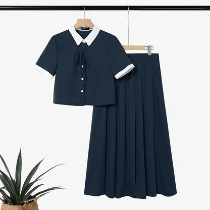 ZANZEA Women Elegant Skirt Sets Short Sleeve Cropped Shirt & A-Line Midi Skirt 2 Pieces Sets Office Commute Skirt Suits Outfits