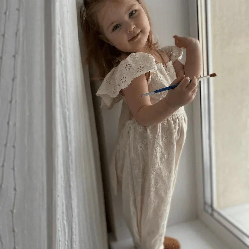 Fashion Baby Girl Cotton Lace Onesie Infant Toddler Child Strap Overalls Loose Outfit Summer Jumpsuit Casual Baby Clothes 1-7Y