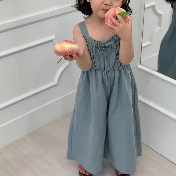 2026 Summer New Girls Jumpsuit Loose Children Wide Leg Pants Cotton Baby Girls Sling Pants Fashion Kids Clothes