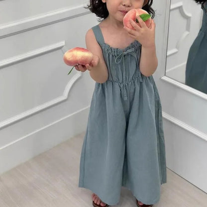 2026 Summer New Girls Jumpsuit Loose Children Wide Leg Pants Cotton Baby Girls Sling Pants Fashion Kids Clothes