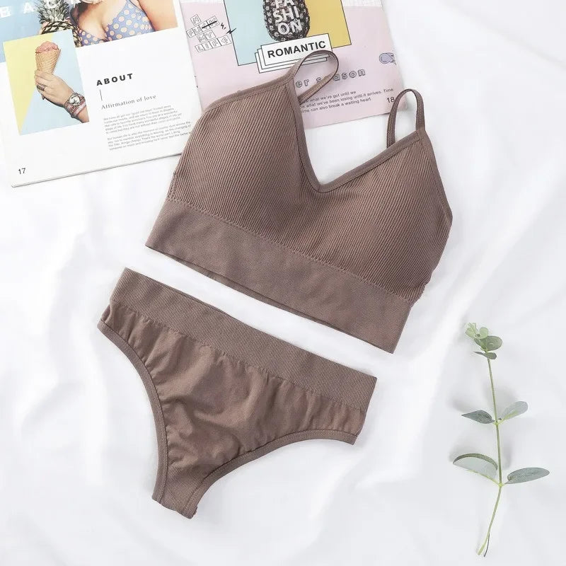 Women Underwear Set Wireless Lingerie Panties Bra Sexy G-String Seamless Tank Crop Top Brassiere New
