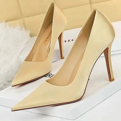 BIGTREE Shoes Silk Satin Woman Pumps Fashion High Heels 2026 New Stiletto 10 Cm Heels Sexy Party Shoes Lady Pumps Large Size 43