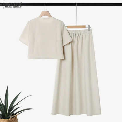 ZANZEA Women's French Chic Skirt Suits Elegant Short Petal Sleeves Tops and A-Line Midi Skirts 2 Piece Sets Outfit Woman Clothes