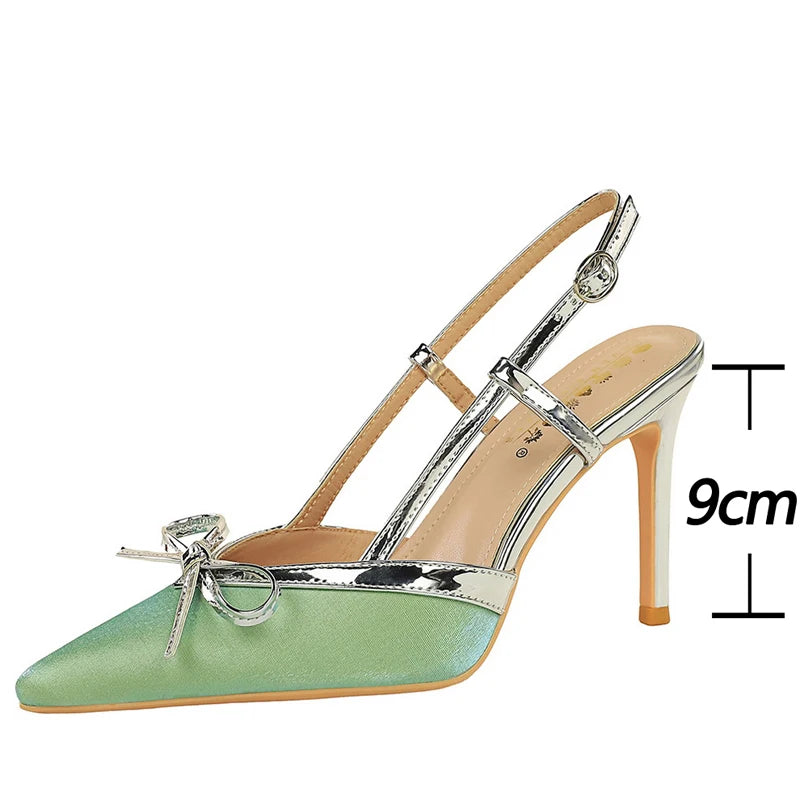 BIGTREE Shoes Luxury Women Pumps Bowknot High Heels 9 CM Stiletto Hollow Out Hook Strap High Heeled Sandals Summer Shoes Women
