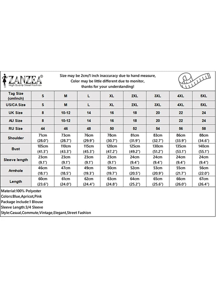 ZANZEA Oversize Contrast-Color Striped Blouses Women Casual Boatneck Drop-Shoulder 3/4 Sleeve Loose Tops Woman Clothes S-3XL