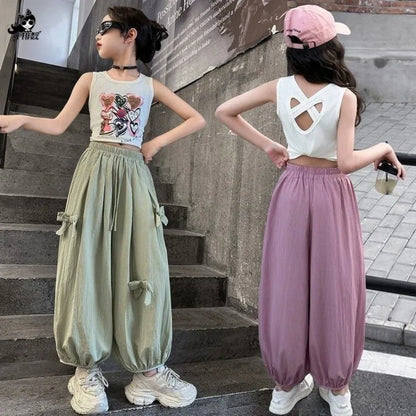 Lightweight Kids Mosquito Repellent Harem Pants 5-12Y Casual Quick Dry Summer Pants for Girls Loose Fit Anti Bug Outdoor Play