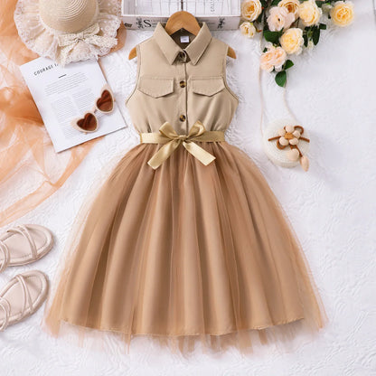 2025 Teen Girl Dress Summer Blue KIds Dresses Sleeveless Casual Vacation Elegant Mesh Children Princess Dress 7 8 9 10 11 12 Yrs