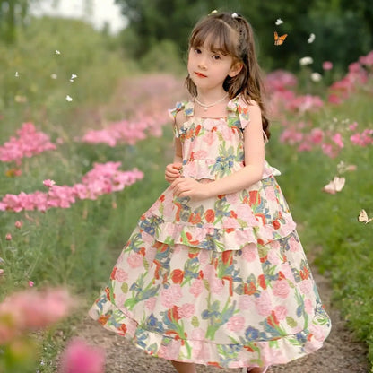 Children's Strappy Cake Dress for Little Girls Summer Dress Luxury Girl Dresses 2025 Clothes Elegant Kids' 4 Years Casual 8 9 6