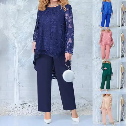Women's Evening Dress Lace Embroidered Pants Two-piece Cocktail Dress Set Plus Size 2 Piece Set Women Summer