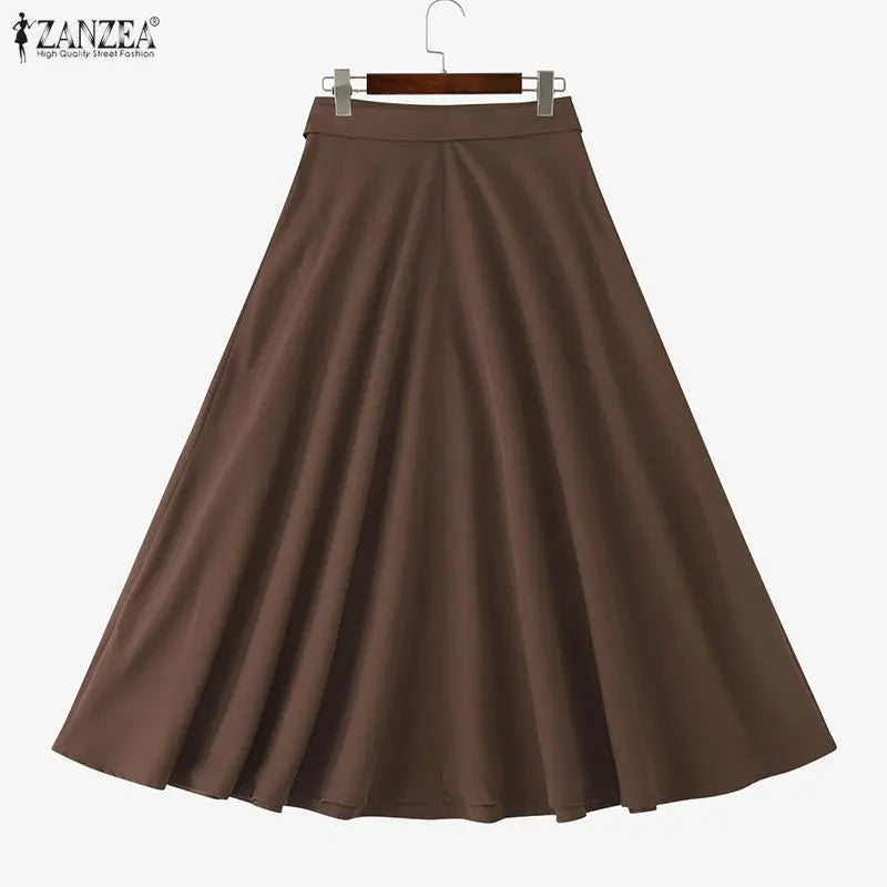 ZANZEA Elegant Maxi Skirts 2026 Women Elastic Waist Jupes Casual Faldas Saia Belted High Waist Fashion Solid Street Overskirts