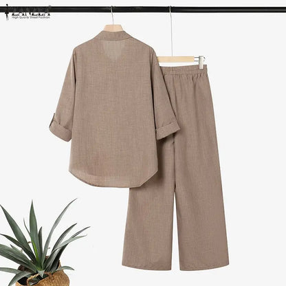 2026 Autumn Office Outfits ZANZEA Women Lapel Neck Long Sleeve Tops Pant Sets Casual Solid Color OL Work Tracksuit 2 Pieces Sets