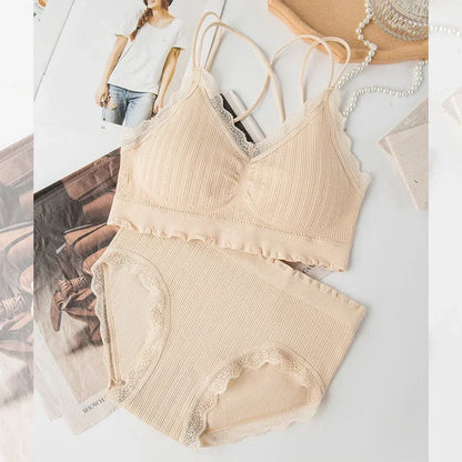 Sexy Seamless Tops Set High Waist Panties Women Wireless Underwear Suit Soft Padded Bras Set Backless Bralette Lingerie
