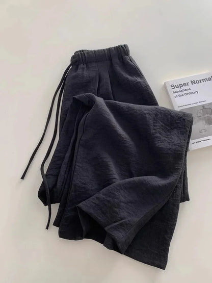 Pop Slimming Effect Korean Style Cotton Linen Casual Pants Women Summer Lazy Versatile Elastic Waist Thin Hanging Straight Leg L