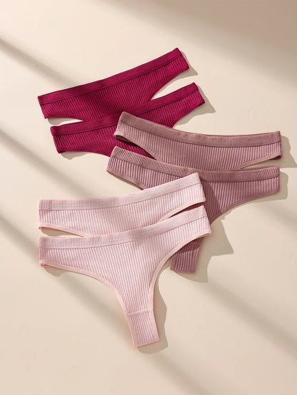 6Pcs Women's Panties Striped Briefs for Women Low-Rise Breathable Cotton Female Soft Underwear Solid Colors Ladies Underpants
