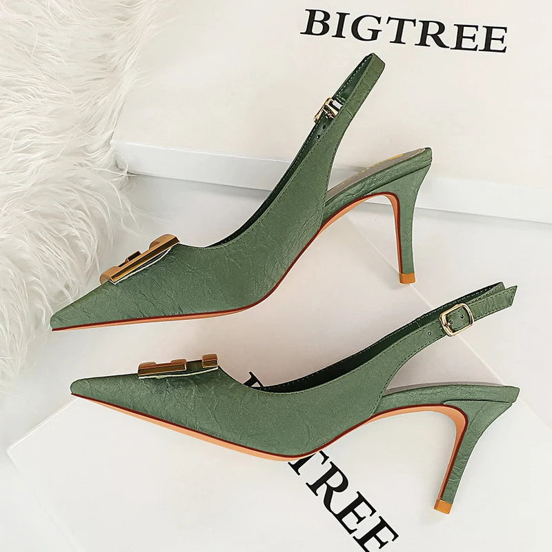 BIGTREE Shoes Metal Kitten Heels Hollow High Heels Woman Pumps Sexy Party Shoes Women Heels Stiletto Women Sandals Plus Size 43