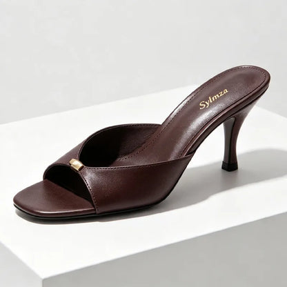 Sexy Open Toe Mules Sandals Women Fashion Metallic Detail Stiletto Women Slippers Summer Elegant Women Shoes Sandalias De Mujer