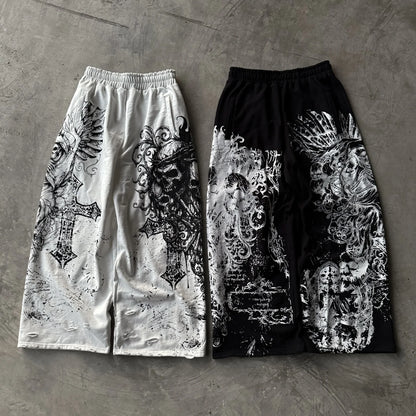 Gothic Skull Fashion Striped Sweatpants Men Women Loose Trend Pants Casual Comfortable Durable Training Outdoor Running Pants