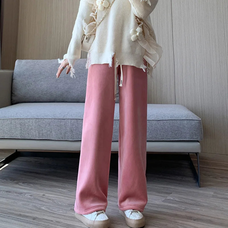 Women Long Pants Spring Autumn Women Elastic Waist Straight Long Wide Leg Pants Casual Female Long Pants Trousers